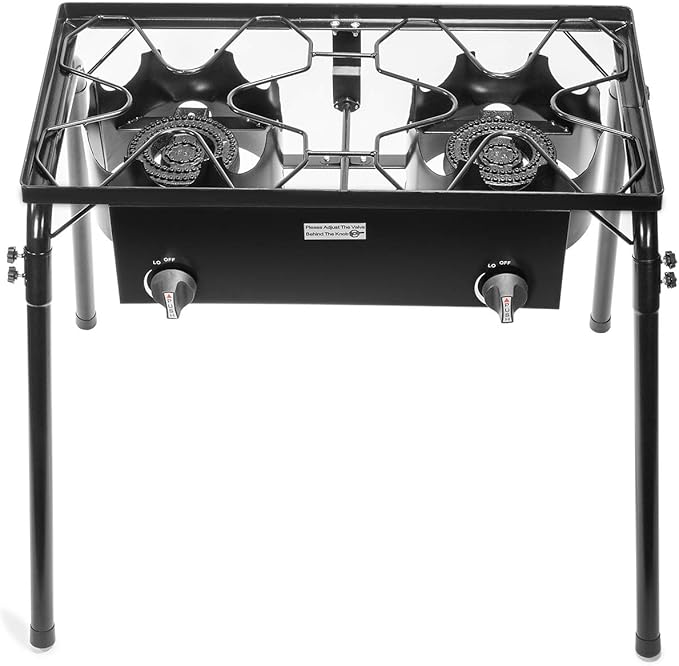 Barton 130,000 BTU Double Stove Gas Burner Stand w/Regulator High Pressure Detachable Legs Outdoor Propane Portable Camping Cooking Range