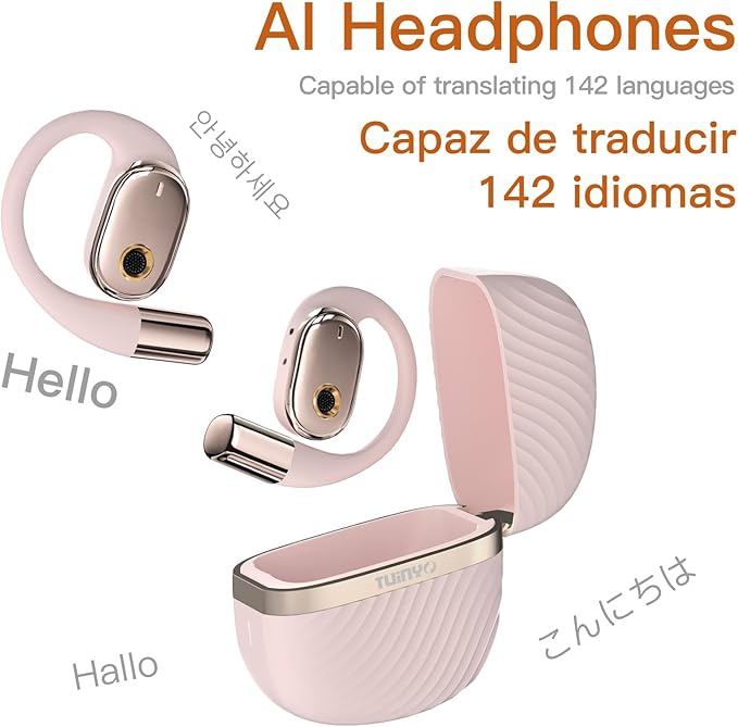 TUINYO AI Al Headphones - True Wireless Translation with 35Hrs Playtime, Premium Sound & Built-in Mic - Ideal for Travel & Language Learning-Pink