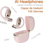 TUINYO AI Al Headphones - True Wireless Translation with 35Hrs Playtime, Premium Sound & Built-in Mic - Ideal for Travel & Language Learning-Pink