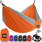 GORILLA GRIP Durable Portable Camping Hammock, Holds 500lbs with Heavy Duty Tree Straps, Comfortable Travel Swing, Camp Hammocks, Easy to Use and Install, Outdoor Essentials, Orange, 10x6.5 FT