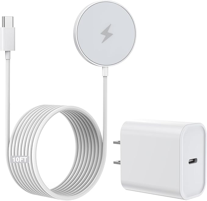 10FT Magnetic Wireless Charger,15W Fast Apple Mag-Safe Charger for iPhone 17/16/15 PD with USBC Apple Fast Charging Block 10Foot Quick Charge for iPhone 17/17 Air/17 16 15 Pro/Pro Max/14/13/12/AirPods