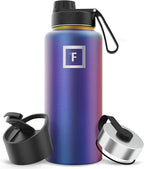 IRON °FLASK Camping & Hiking Hydration Flask with 3 Lids - Stainless Steel, Double Walled & Vacuum Insulated Water Bottle - Leak Proof & BPA Free (Aurora, Spout - 32 oz)