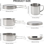 Camping Cookware Mess Kit, 8PCS Stainless Steel Cooking Pot and Pan Set with Plates Cups for Outdoor Camping Hiking Backpacking Lightweight Backpacking Cook Set Stainless Steel Cookware Kit