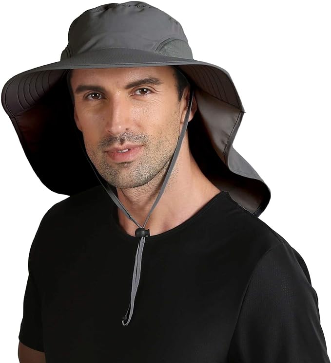 Home Prefer Outdoor UPF50+ Sun Hat Wide Brim Mesh Fishing Hat with Neck Flap