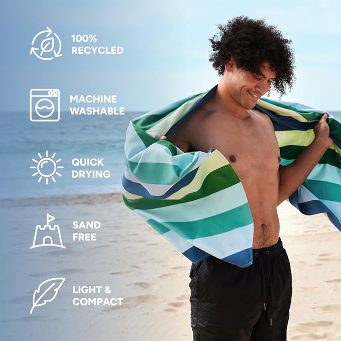 Dock & Bay Quick Drying Towel - for Sports & Gym - Compact, Lightweight - 100% Recycled - Includes Bag - Summer - Cool Lagoon, Extra Large (200x90cm, 78x35)