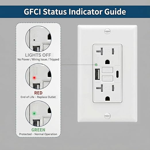 20 Amp GFCI Outlet with USB-A & USB-C Ports, Tamper-Resistant Receptacle, Automatic Self-Test & LED Indicator, in-Wall Installation, Wall Plate Included, ETL Listed, White, 1 Pack