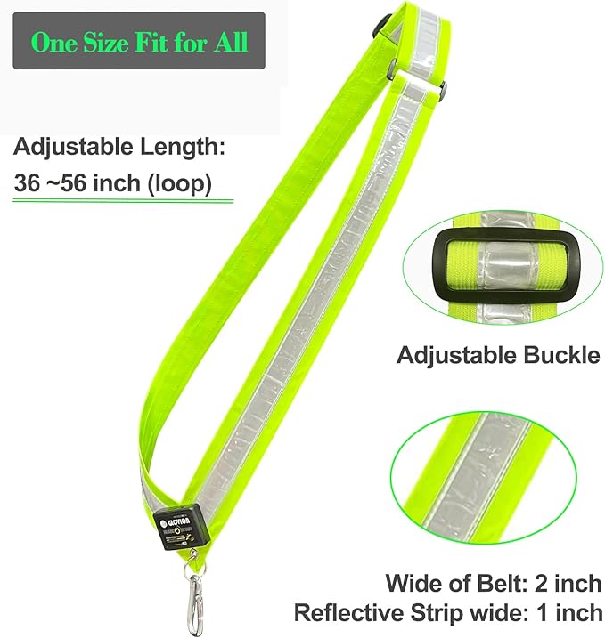 LED Reflective Running Gear Sash 4 Lights Colors in One Adjustable Safety Running Vest Belt for Night Walking High Visibility Running Gear for Men Rechargeable LED Running Belt Reflective Gear