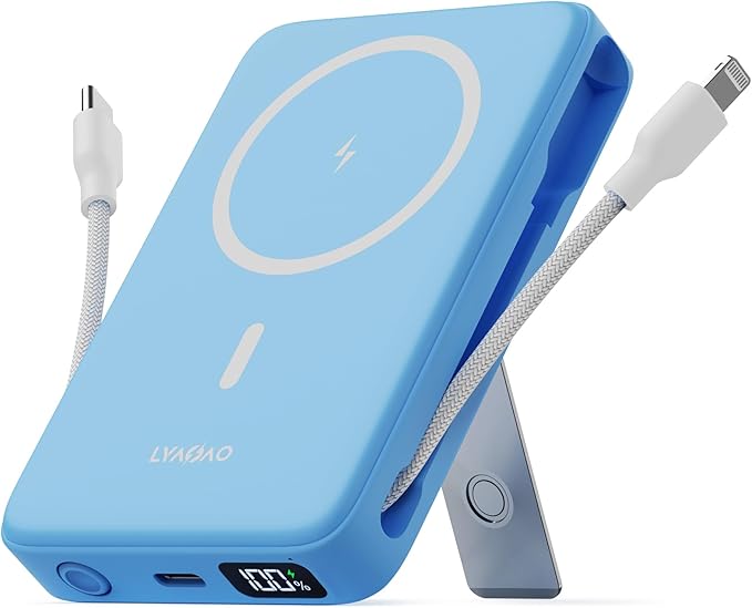 2025 Latest Portable Charger, 16800mAh Magnetic 15W Wireless Power Bank with 2 Built in Cables, LED Display Battery Pack Travel Essentials for iPhone 17/16/15/14/13/12/Pro/Mini/Pro Max