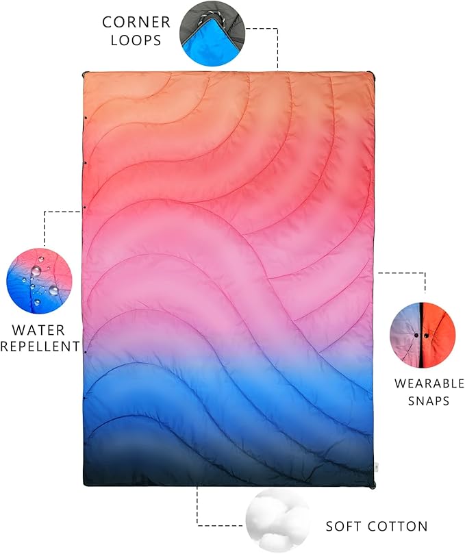 Outdoor Puffy Camping Blanket, Lightweight Down Alternative Puffy Waterproof Stadium Blanket with Portable Bag, Lightweight Camping Blanket for 2 People, Cold Weather, Sports, Travel, Car, 79*54 inch