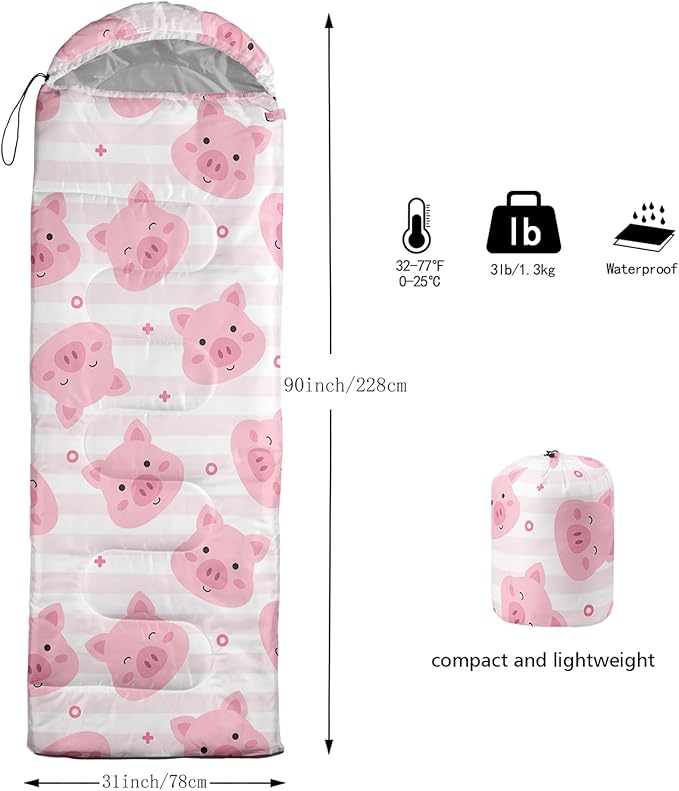AILONEN Pink Lovely Rabbit Sleeping Bag for Girls Kids Adults,Warm and Cool Weather,Lightweight,Waterproof Backpacking,Cartoon Flowers Printed Bunny Sleeping Bag for Camping