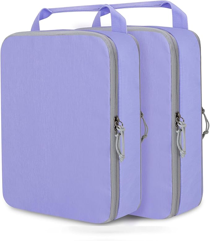 Large Compression Packing Cubes for Travel, 2 Set Compression Bags Travel Cubes for Packing Suitcase Organizer Luggage Organizer Bags Set, Purple