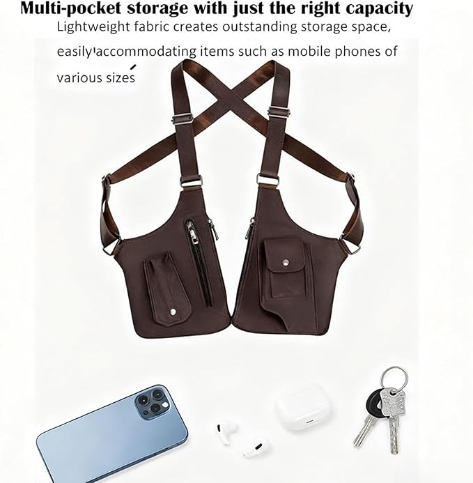 Double Shoulder Armpit Bag, Multi-pocket Anti-Theft Double Shoulder Bag for Travel and Daily Use, djustable Underarm Backpack (Black)