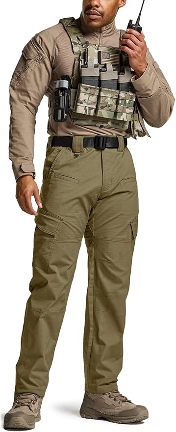 CQR Men's Flex Ripstop Tactical Pants, Water Resistant Stretch Cargo Pants, Lightweight EDC Hiking Work Pants