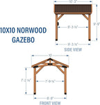 Backyard Discovery Norwood 10' x 10' Cedar Wood Outdoor Gazebo Pavilion with Hardtop Galvanized Steel Peak Roof, Snow Support, Wind Resistance, PowerPort, Shade for Garden, Patio, Deck, Entertaining