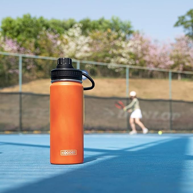 koodee Insulated Water Bottle, 18 oz Stainless Steel Double Wall Vacuum Wide Mouth Sport Bottle with Leakproof Spout Lid （Cosmic Orange）