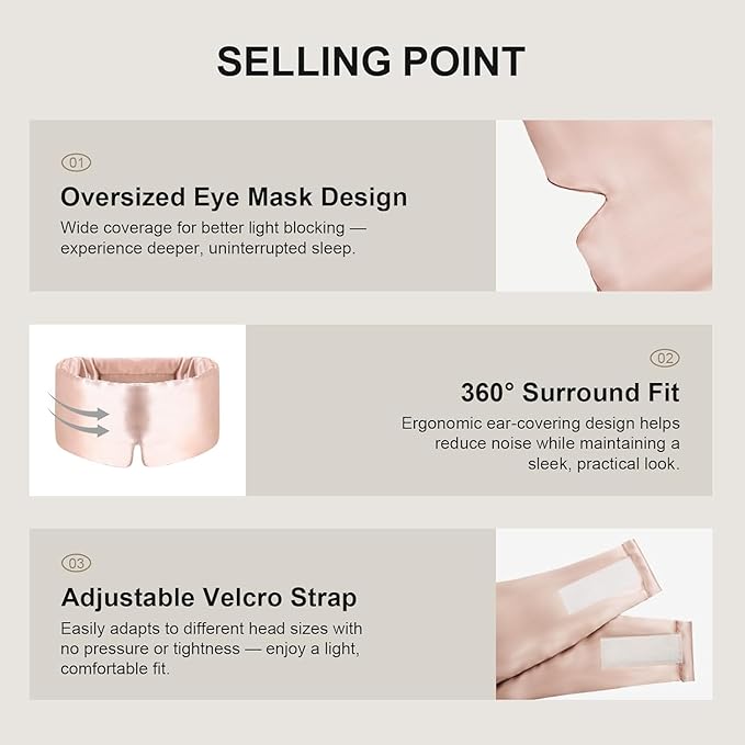Mulberry Silk Sleep Mask – 100% Silk Sleep Masks for Women, Anti-Wrinkle, Light Blocking Eye Cover, Adjustable for Travel & Beauty(Pink)