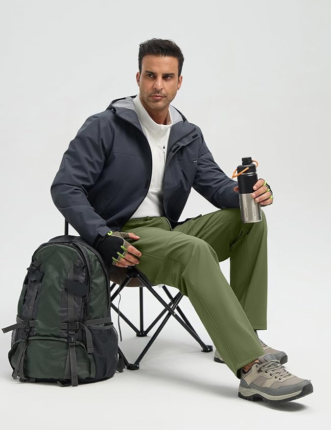 baleaf Men's Fleece Lined Hiking Cargo Pants Softshell Water Resistant Snow Thermal Pants Winter Insulate with Zipper Pocket