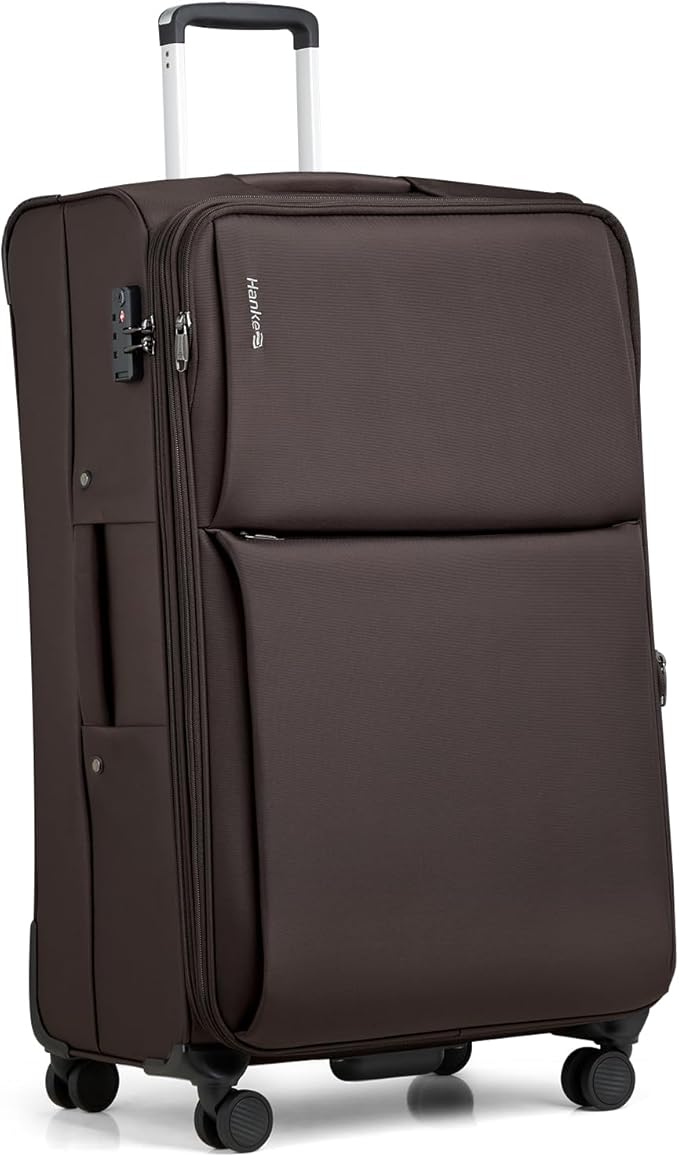 Hanke 28 Inch Luggage Softside Expandable Suitcases with Spinner Wheels, Travel Checked Luggage for Women Men(Coffee)