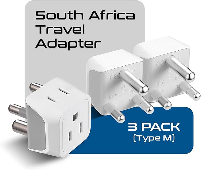 Ceptics South Africa, Namibia Travel Adapter Plug with Dual Usa Input - Type M - Ultra Compact - Safe Grounded Perfect for Cell Phones, Laptops, Camera Chargers and More 3 Pack (CT-10L)