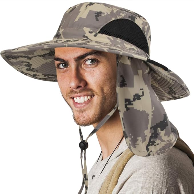 SUN CUBE Wide Brim Sun Hat Men Women, Fishing Hats Sun UV Protection, Mens Hiking Bucket Hat Safari Beach Boonie, UPF 50+