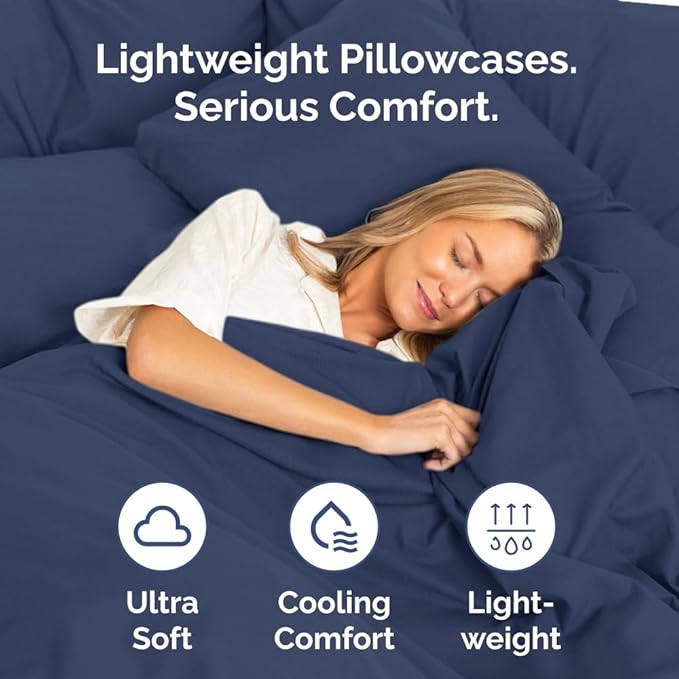 King Standard Pillow Cases Set of 2 - Soft Hotel Quality Pillowcase Covers - Comfy Bedding for Women, Men, Kids and Teens - Machine Washable Pillow Protectors - 2 Piece Set - King Standard Navy Blue