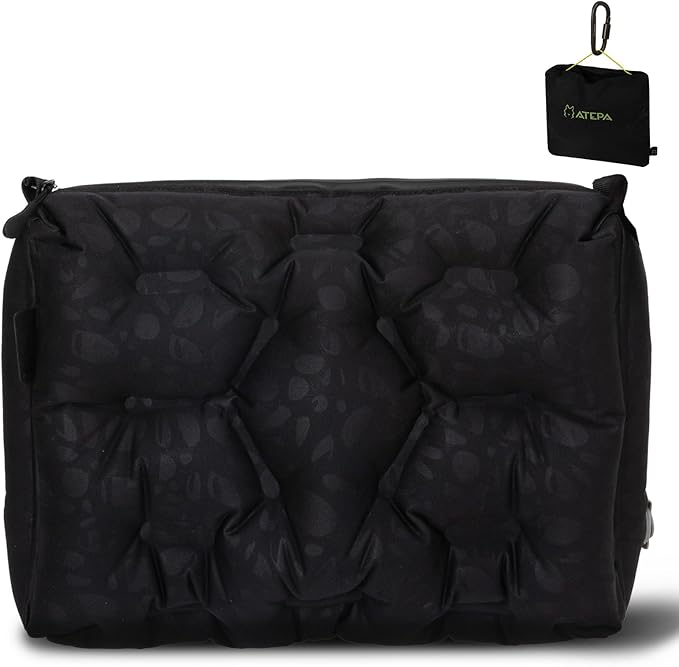 ATEPA 4-in-1 Travel Cushion, Ultralight Portable Inflatable Pillow Seat Cushion Neck & Back Support Travel Bag with Zippered Protection & Convertible Strap for Airplane Camping Backpacking