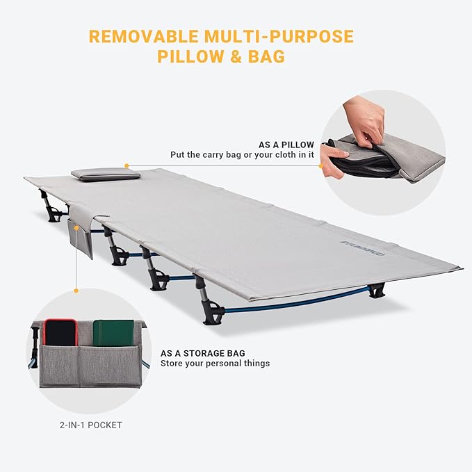 FUNDANGO Ultralight Folding Camping Cot, Extra Long Backpack Lightweight Camping Cots for Adults Portable Cot Bed for Hiking Travel Home Mountaineering, Beige