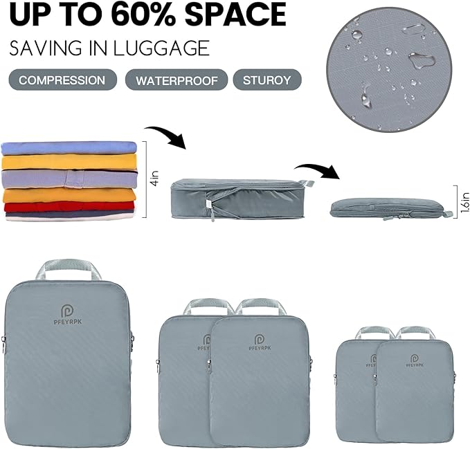 Lightweight Compression Packing Cubes for Suitcases, Compressible Expandable Travel Packing Organizer with Clear Toiletries and Backpack Bag, Travel Essentials for Carry on Luggage 7 Set