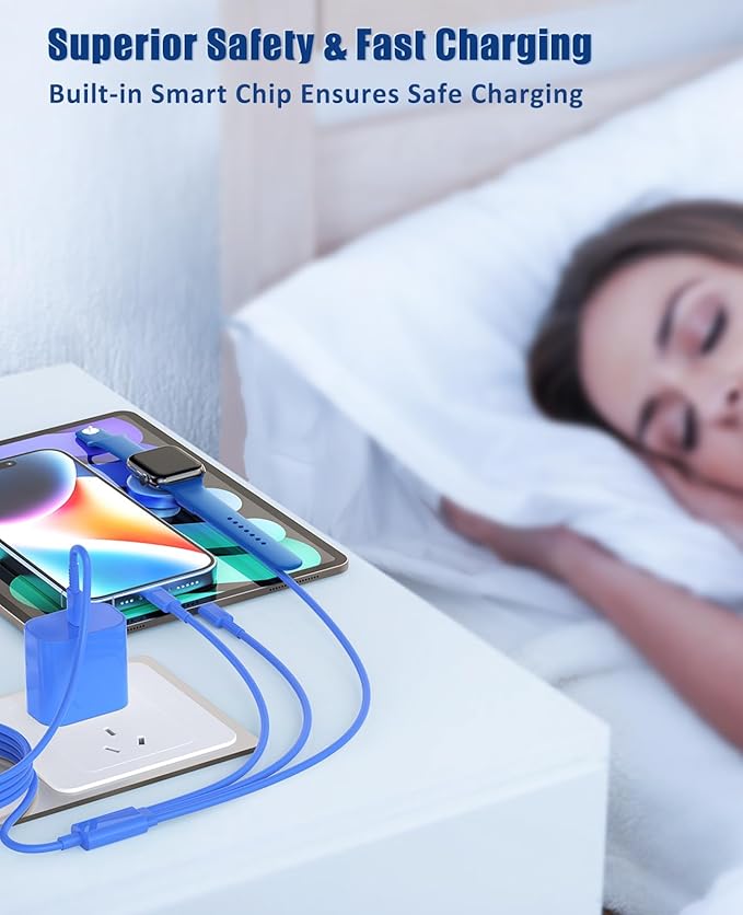 for Apple Watch Charger Fast Charging,3 in 1 Multi Chargers Cable with 20W USB C Charger, iWatch Charger Cord 6FT for iWatch Series Ultra 3/2/SE 3/11/10/9/8/7/6/5/iPhone17 15 16 Pro Max/14/13/12-Blue