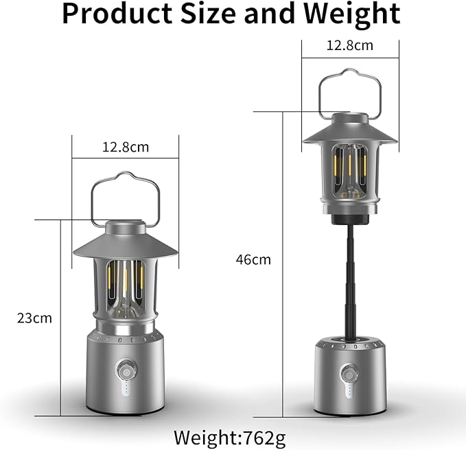 Camping Lantern Rechargeable, 8000mAh Power Bank, Telescopic Tent Light with 360° Lighting, Dual Light Source (LED & Vintage Filament), 3 Light Modes (2000K-6500K) Tent Lamp for Camping, Emergency