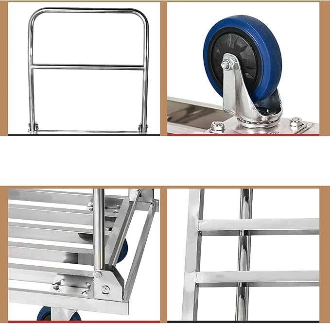 Heavy Duty Foldable Platform Truck Cart - Stainless Steel Utility Trolley for Moving, Luggage Transport, and Easy Storage 60 * 90