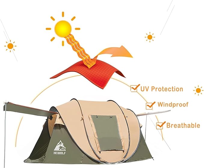 Pop Up Camping Tent 2/4 Person, Instant Family Tents, Easy Setup Automatic Tent for Camping Hiking & Traveling