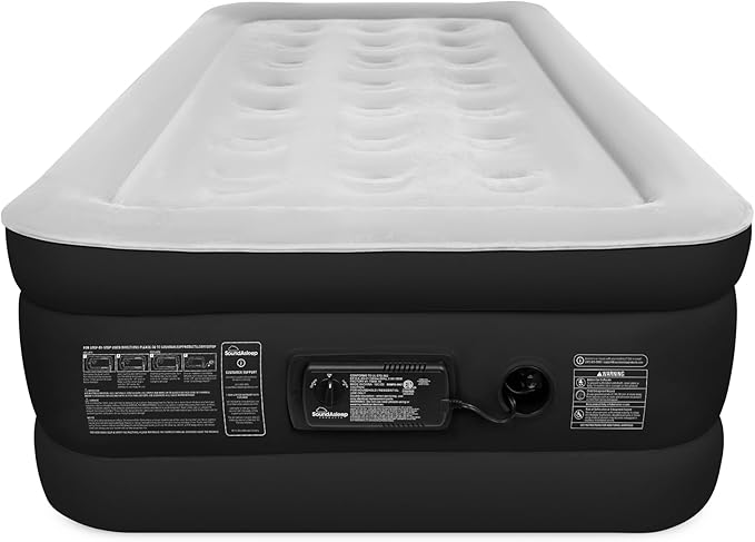 SoundAsleep Products Dream Series Luxury Air Mattress, ComfortCoil Technology, Built-in High Capacity Pump for Home, Camping- Double Height, Adjustable, Inflatable Blow Up, Portable - Twin Size
