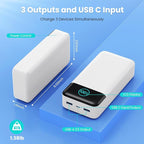 Portable Charger 50800mAh Power Bank,25W PD QC 4.0 USB C Fast Charging External Battery Pack,3 Output LCD Display Portable Cellphone Charger Compatible with iPhone 16/15/14/13/12,Samsung,Android-White