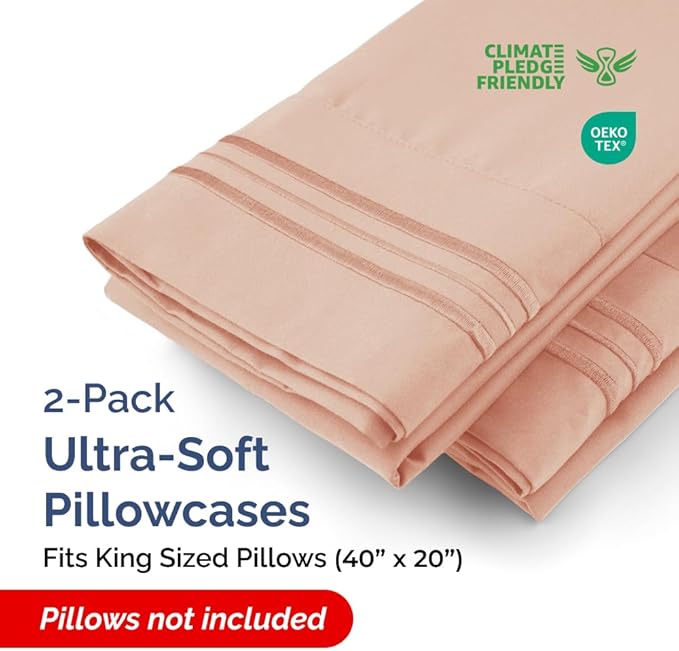 King Pillow Cases Set of 2 - Ultra Soft Hotel Quality Pillowcase Covers - Luxury Comfy Cozy Bedding for Women, Men, Kids & Teens - Machine Washable Pillow Protectors - 2 Pieces Set - King Size Mauve