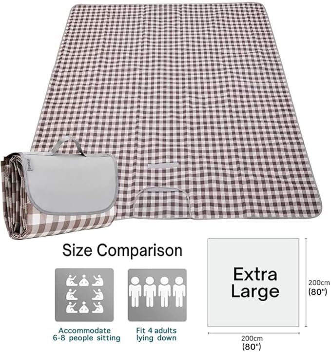 K Y KANGYUN Extra Large Picnic Blanket Outdoor Beach Blankets, Water-Resistant Foldable Sandproof Blankets Cute Picnic Mat for Beach, Camping Grass Lawn Park Mats (Brown 2, 80x80 in)