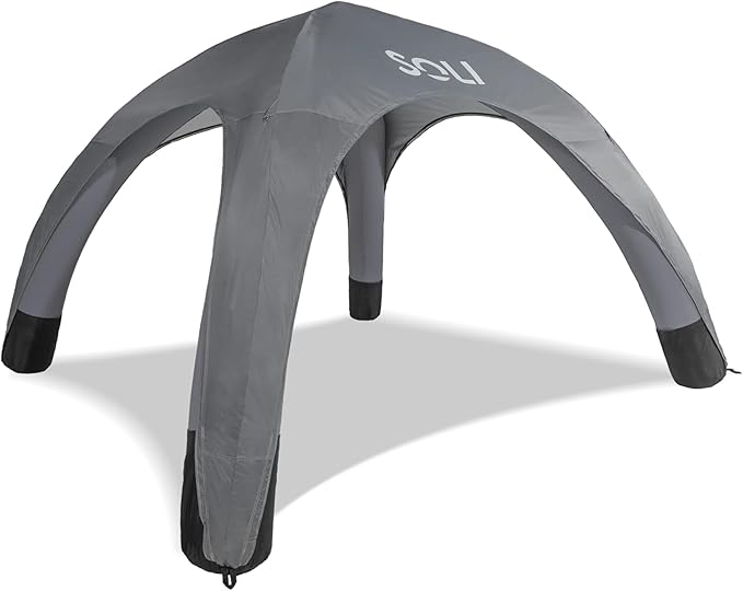 SOLI: Air Canopy 12' - Cool Grey - Outdoor & Beach Self-Inflating Sun Tent, Shade Wall, UPF 50+, Pump-Stakes-Ropes, Lightweight & Portable, Backpack