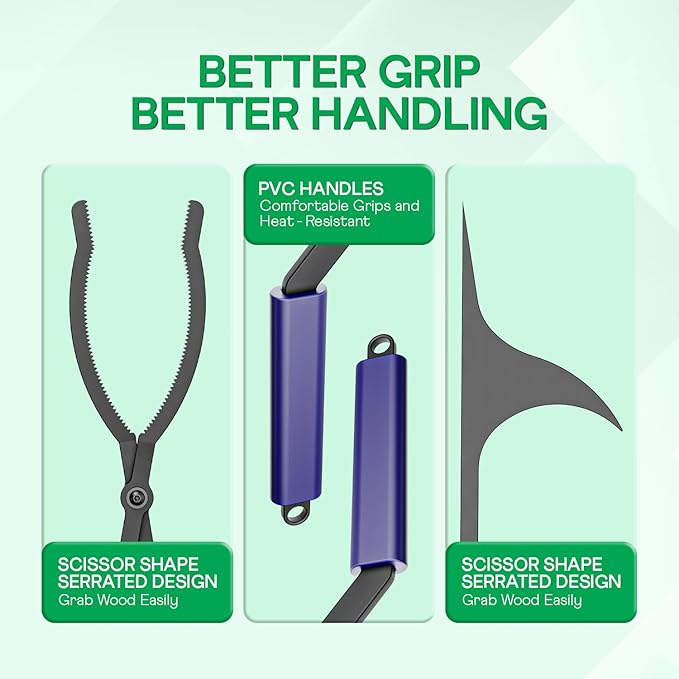 IDZO 40" Fireplace Tongs & Fire Poker, Heavy Duty Steel Fire Tongs, Log Grabber, Firewood Tongs, Fireplace Poker & Fire Pit Tools for Fire Pit, Campfire, Fire Rings, Indoor & Outdoor Use