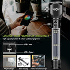 Rechargeable Solar Powered Flashlight,Multi Function LED Tactical Flashlight with Glass Breaker,Seatbelt Cutter,Alarm and Phone Charger,Powerful Handheld Flashlights for Emergencies Camping