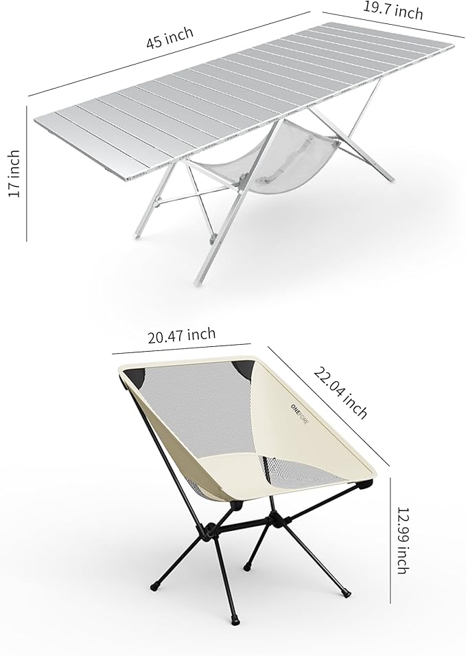 ONEFOREST Camping Table and 2 Camping Chairs, Portable Camping Set, Lightweight Carry Table and Chair for Outdoor Hiking Picnics BBQ Cooking