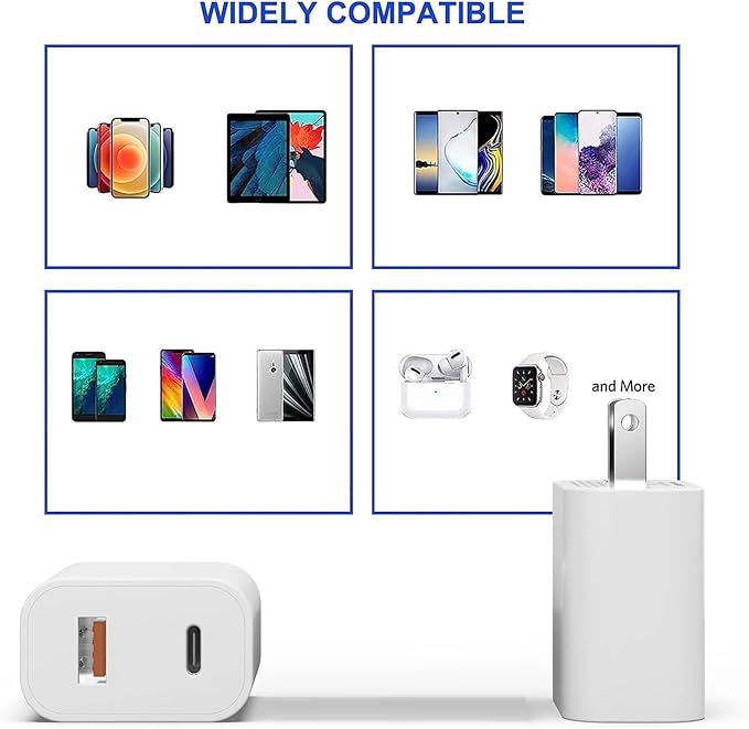 4 Pack USB C Charger Block,20W USB-C & USB-A Port Charger，for i Phone 17/16/15/14/13/12/11/X/8, i Pad and More