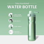 BOTTLE BOTTLE Insulated Water Bottle 24 oz with Handle and Flip Tops Lids Stainless Steel Water Bottle Push Button Lid Leak proof Portable for Running Travel Sports Hiking green