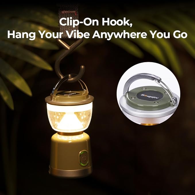 BougeRV AL07 Camping Light, Ambient Light, Rechargeable Camping Lantern, Electric Lamp, IPX5 Waterproof, Portable Light for Camping, Tent, Hiking, Power Outage, Adventure, Emergency Use Outdoor