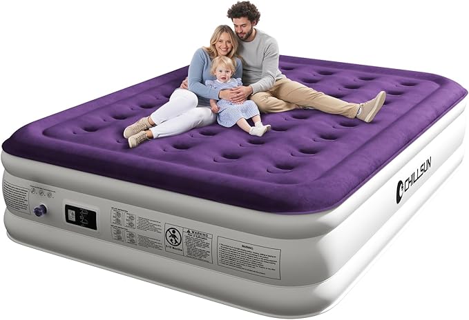 CHILLSUN Air Mattress Queen With Built in Pump - Upgraded Blow Up Bed,2 Mins Quick Self Inflatable and Deflate, 18"/650lbs Max, Strong Support, Flocked Top, Puncture Resistant, for Camping,Home,Guests