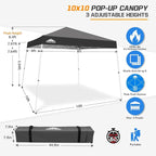 EAGLE PEAK 10x10 Slant Leg Pop-up Canopy Tent Easy One Person Setup Instant Outdoor Beach Canopy Folding Portable Sports Shelter 10x10 Base 8x8 Top (Gray)