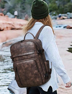 Travel Backpack for Women, Fits 17.0" Notebook, Stylish Lay-Flat Carry-on Vegan Leather Backpack with Luggage Strap for Travel and Daily Use
