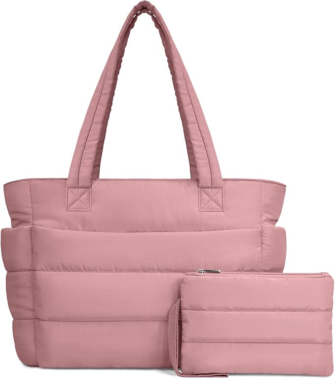 TOPDesign Puffer Tote Bag for Women, Lightweight Puffy Handbag with Compartments, Quilted Shoulder Bag for Work, Travel, Gym