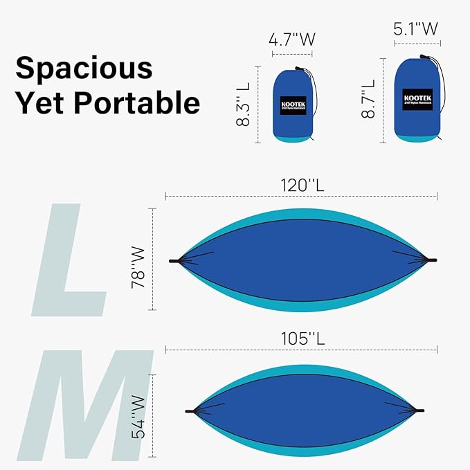 Kootek Camping Hammock, Portable Hammocks with Tree Straps & Attached Carry Bag, Camping Essentials Gear, Perfect for Outside Indoor Hiking Beach Backpack Travel