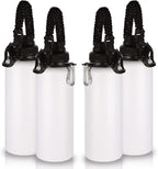 Volhoply Insulated Water Bottles Bulk 4 Pack,Not Suitable for Sublimation, 40 oz Stainless Steel Sports Bottle with Paracord Handle & Spout Lid, Double Walled Vacuum Metal Travel Flask(White,4 Set)