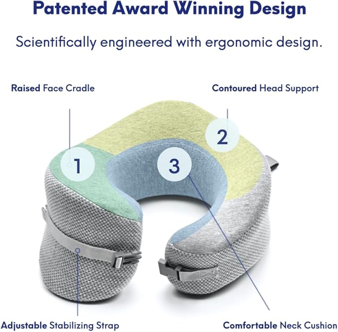 C CUSHION LAB Travel Pillow, Award-Winning Patented Ergonomic Design for Chin & Neck Support Memory Foam Neck Pillow, Compact Airplane Pillow for Traveling, Flight, Car (Gray, Large)